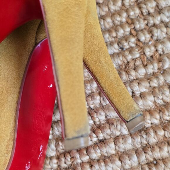 CHRISTIAN LOUBOUTIN Yellow Suede Mid-Calf Ruched Stiletto Round Toe Boots 38 - Picture 9 of 10